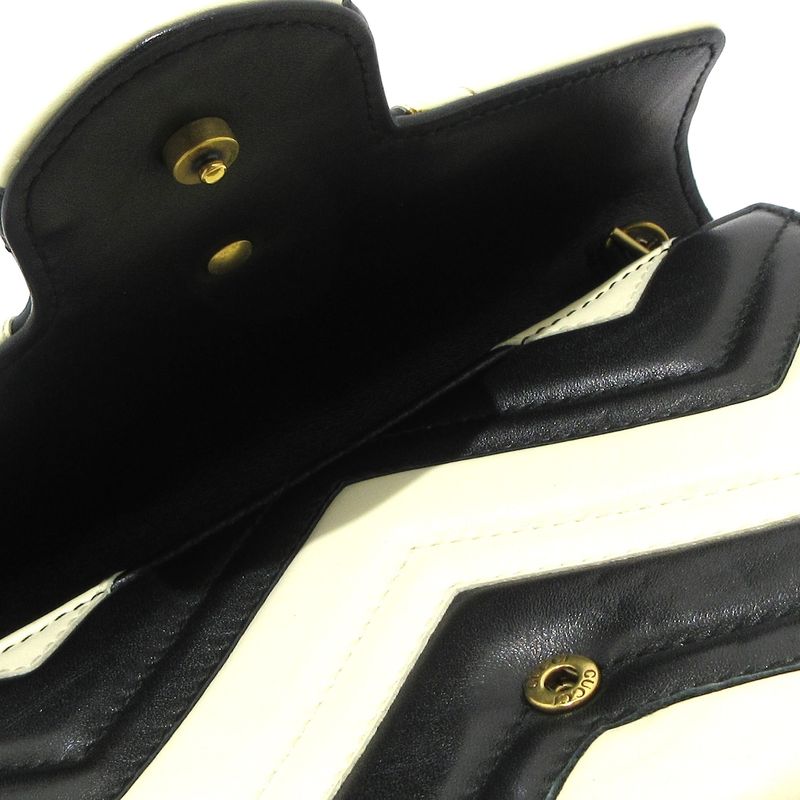 Gucci Wallet GG Marmont 474575 White And Black Chain Wallet Leather