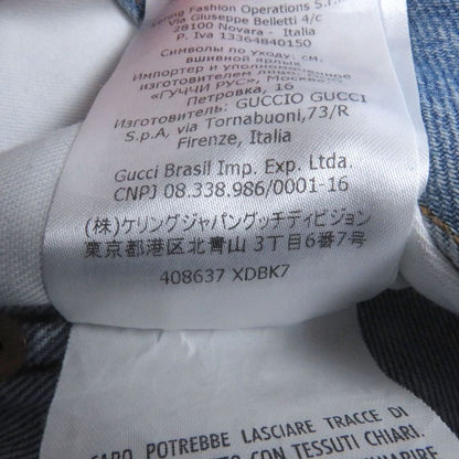 Gucci 408637 Leather Logo Patch Button Fly Denim Pants Jeans Indigo Blue 33