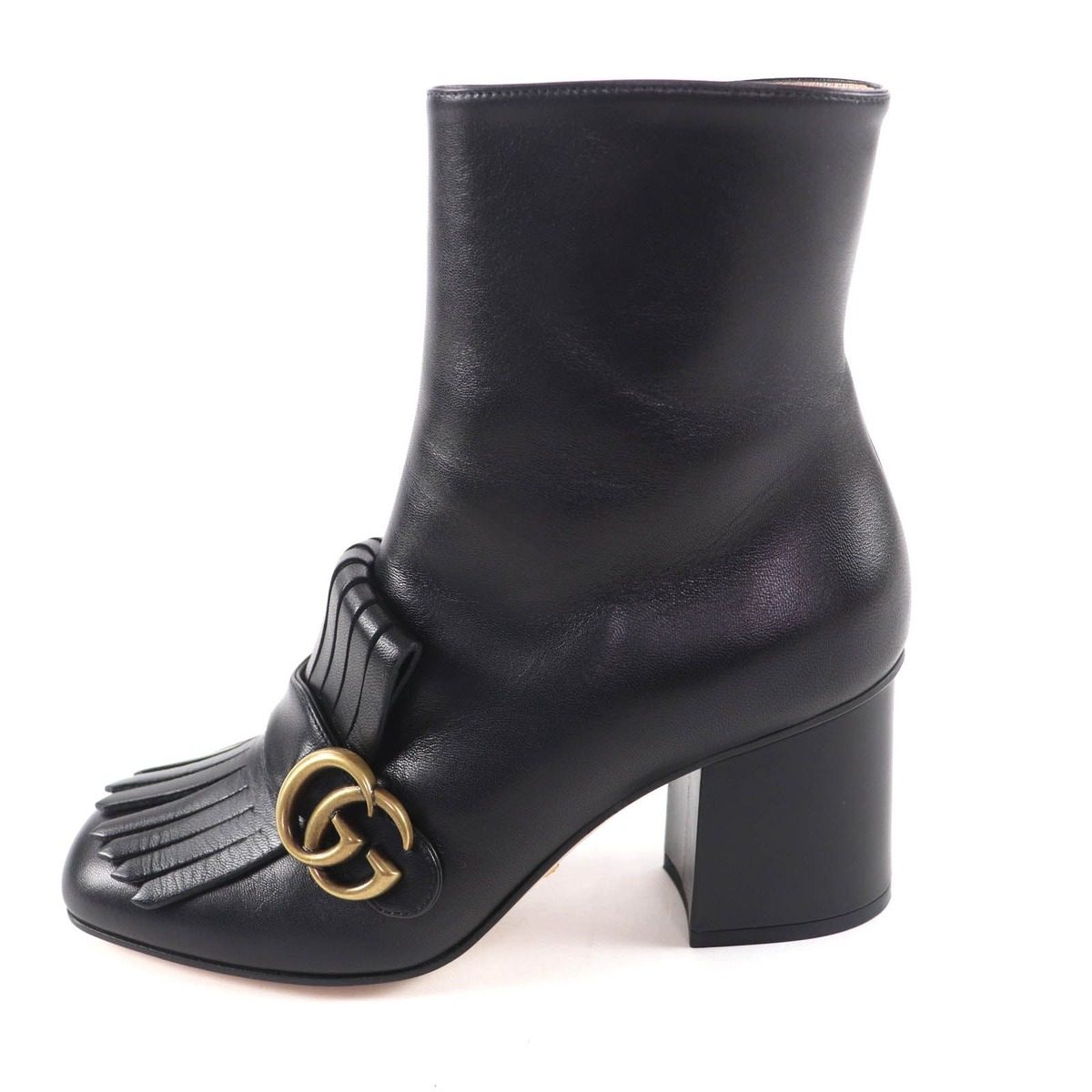 Gucci GG Marmont Tassel Side Zip Leather Short Boots Black Gold 38 Handbag — view 5