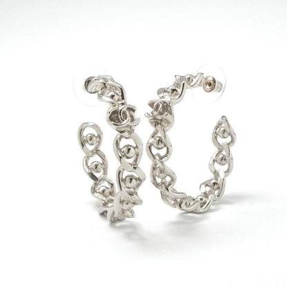 Chanel Earrings Earring Silver Coco Mark Hoop Earrings