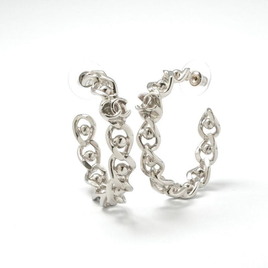 Chanel Earrings Earring Silver Coco Mark Hoop Earrings