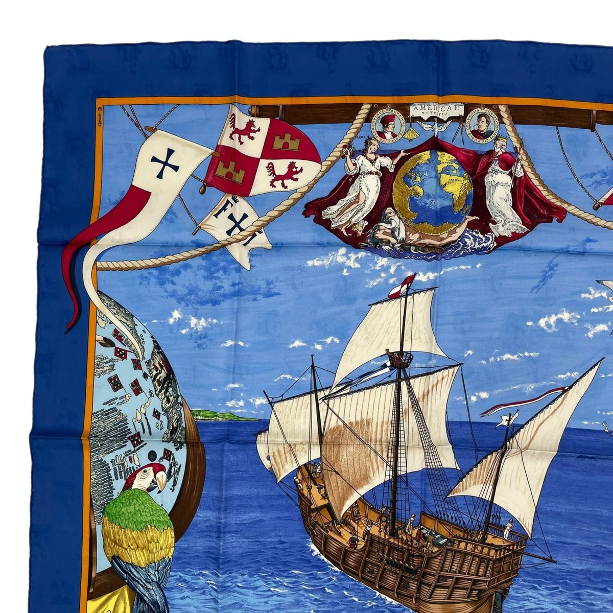Hermes Scarf Silk Carre 90 Christophe Colomb Decouvre L'amerique 12 Octobre — view 2