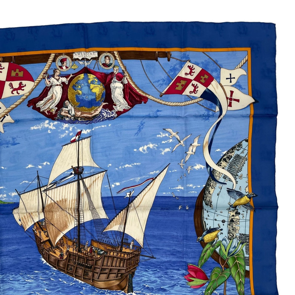 Hermes Scarf Silk Carre 90 Christophe Colomb Decouvre L'amerique 12 Octobre — view 3