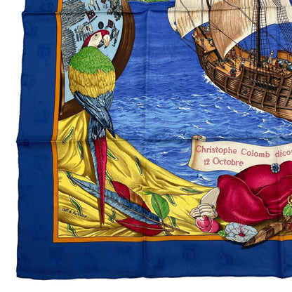 Hermes Scarf Silk Carre 90 Christophe Colomb Decouvre L'amerique 12 Octobre — view 4