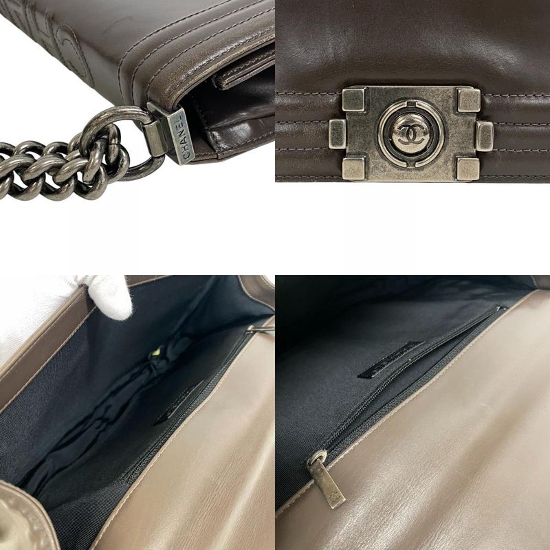 Chanel Boy Chanel Chain Shoulder Coco Mark Shoulder Bag Gray Ladies