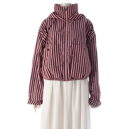 Chanel Striped CC Logo Cropped Zip Up Nylon Jacket Pink Black 38