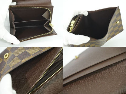 Authentic Louis Vuitton LV Porte Monet Bier Trésor Damier Ebène Fold Wallet