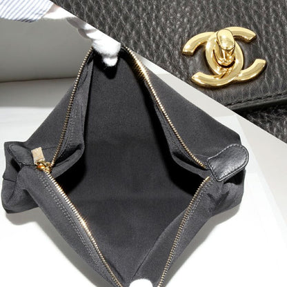 Chanel Tote Shoulder Bag Executive Soft Caviar Skin Black Gold Hardware 2WAY