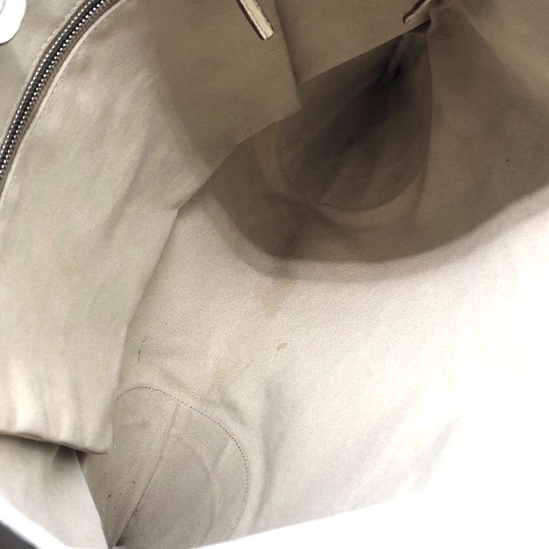 Prada Canvas Tote Bag Handbag Triangle Logo Leather Ivory Beige White Ladies