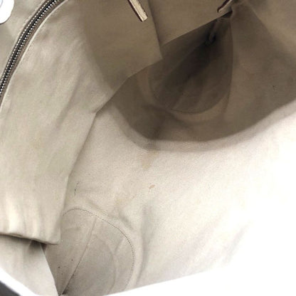 Prada Canvas Tote Bag Handbag Triangle Logo Leather Ivory Beige White Ladies