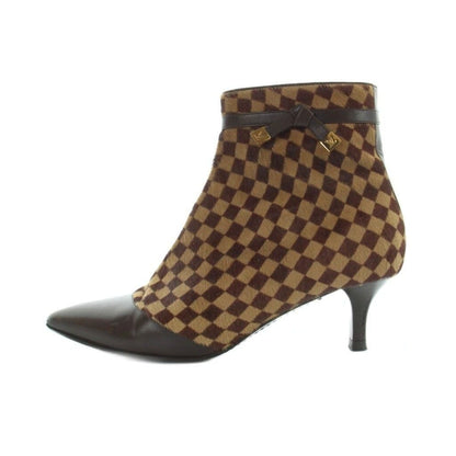 Louis Vuitton Short Boots Pointed Toe Calf Hair Leather Damier Logo 37.5