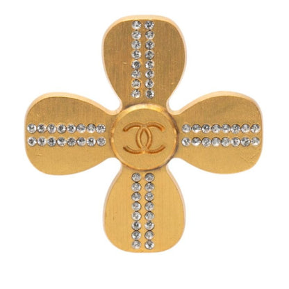 Chanel CC Logo Clover Gold Plated Rhinestone