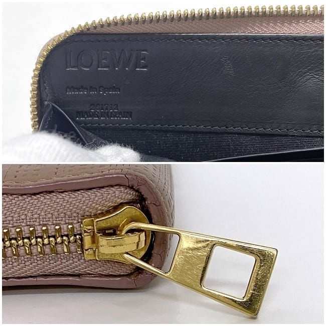 Loewe Round Zipper Long Wallet Ec22964 Beigepink Linen