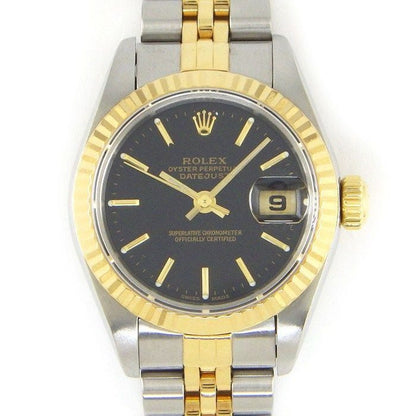 Rolex Datejust Number Black Dial Date 18k Yellow Gold SS Automatic Winding Watch