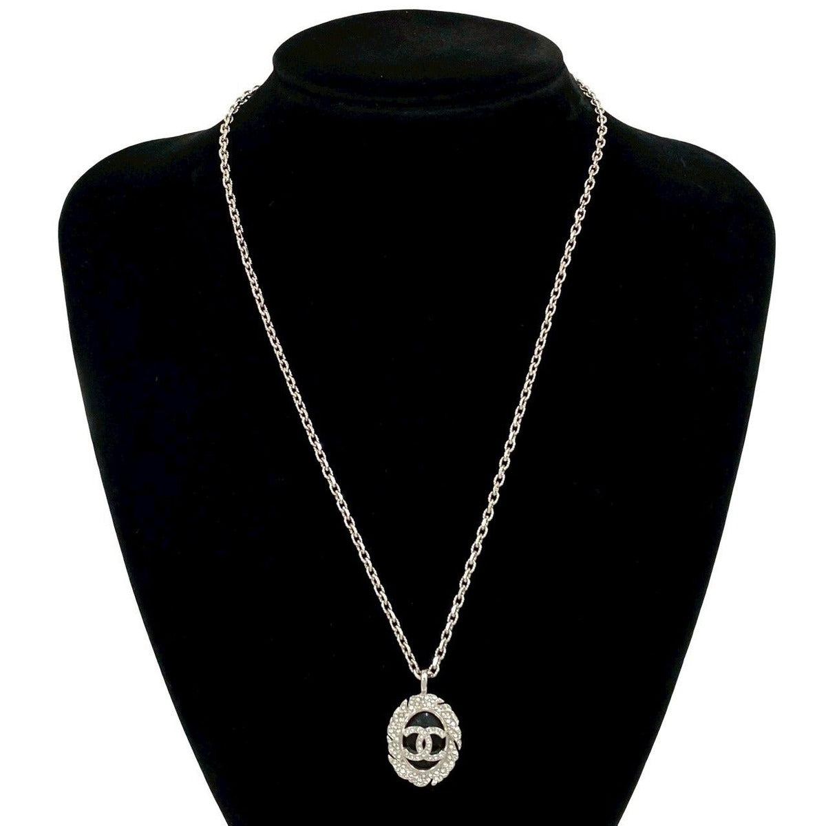 Chanel CC Logo Motif Plated Rhinestone Chain Necklace — view 2