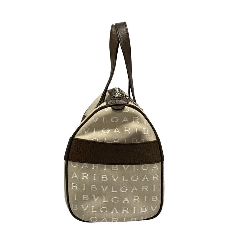 Bvlgari Boston Bag Logomania Beige And Dark Brown Leather