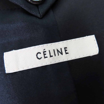 Celine 2 8h28/5065 Phoebe Philo Satin Lapel Crombie Coat Navy Black 34 Made In