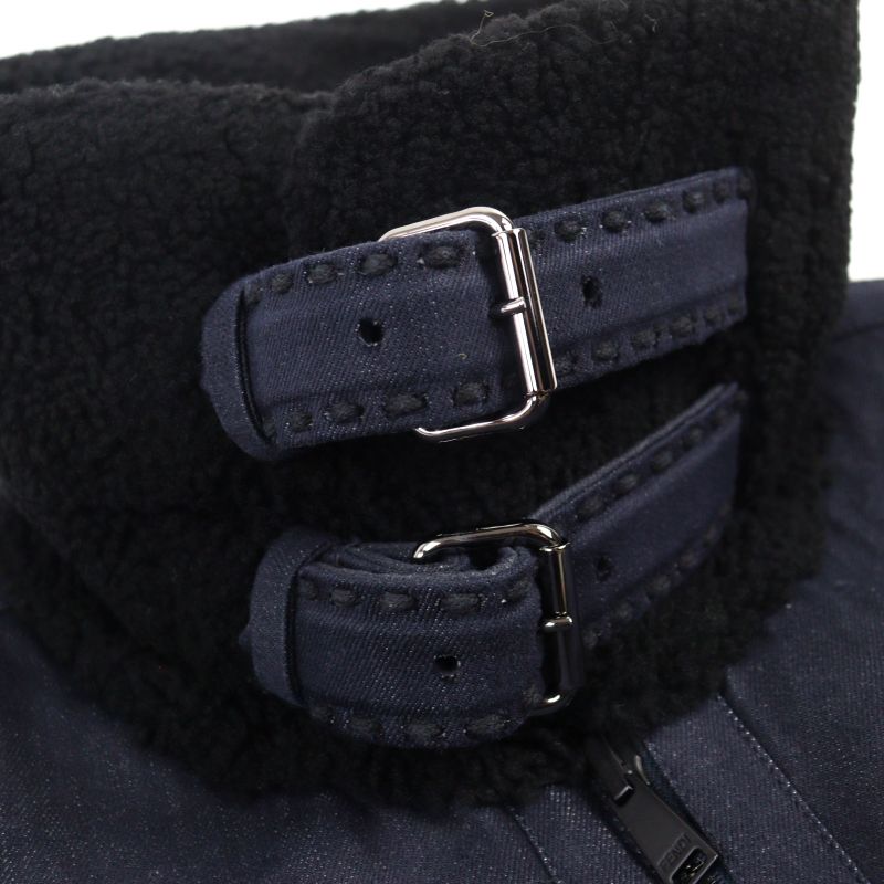 Fendi 2021 Fm0176 Selleria Sheepskin Cotton With Logo Patch Reversible Denim