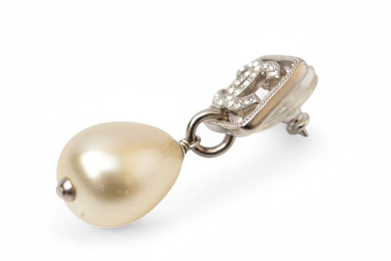 Chanel Earrings Chanel CC Motif Coco Mark Rhinestone Swing Pearl Silver White