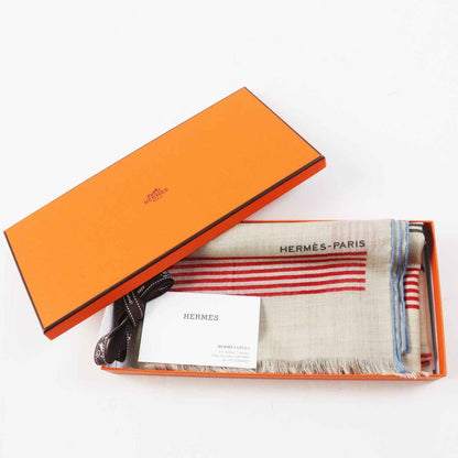 Hermes Les Rubans D'Hermes Ribbon 100% Cashmere Stole Beige Multi With Box
