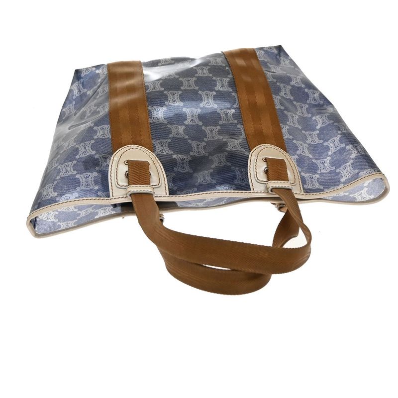 Celine Shoulder Bag Macadam Vinyl Leather Blue Brown 38ka973