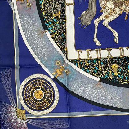 Hermes Carree 90 FEUX D'artifice Artisanal Fire Silk Scarf Navy