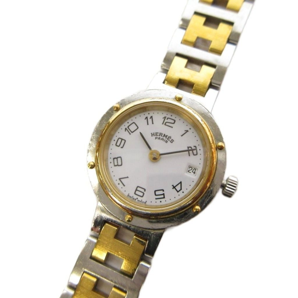 Hermes Clipper Watch Quartz Gold Color Silver KH