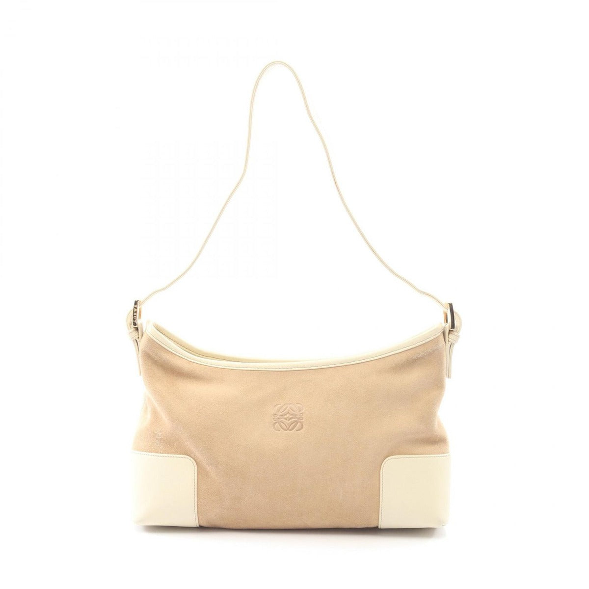 Loewe Shoulder Bag Anagram Beige Ivory Suede Leather One