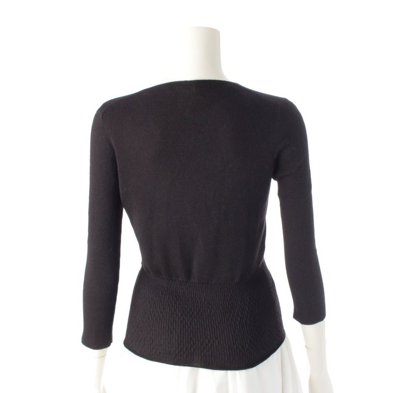 Prada Cashmere Silk Archive Ribbon Design V-neck Long Sleeve Cardigan Top Black