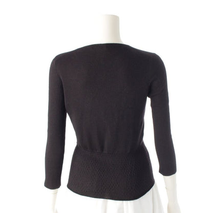 Prada Cashmere Silk Archive Ribbon Design V-neck Long Sleeve Cardigan Top Black