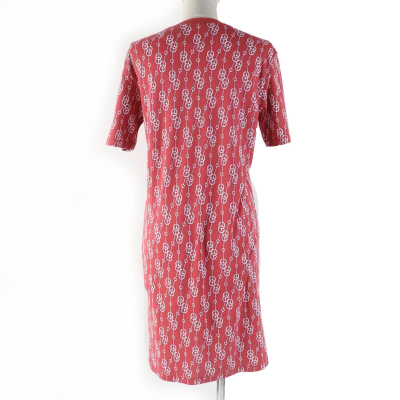 Hermes 2022ss 2e4501dg 100% Cotton Cliquetis Pattern Short Sleeves Dress Red 34