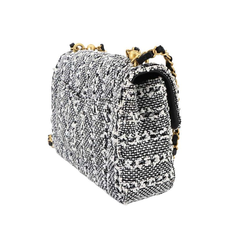 Exhibited Chanel Pearl Chain 2way Hand Shoulder Bag Tweed Lambskin White Black