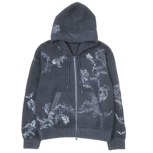 20aw Louis Vuitton Flower Embroidery Wool Zip Up Hoodie Jacket Outerwear Dark