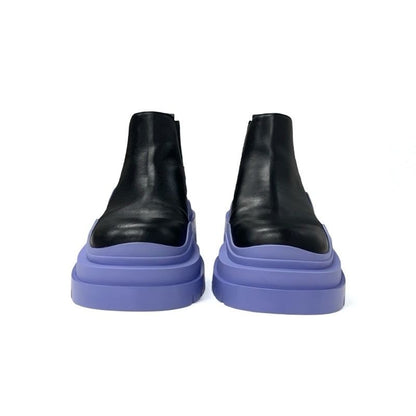 Bottega Veneta Tire Boots Short Shoes Leather Black Purple Ankle Chelsea
