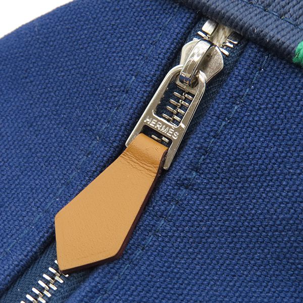 Hermes Pouch Brid a Black PM Toile Ash Marine Silver Hardware Navy Blue Handbag