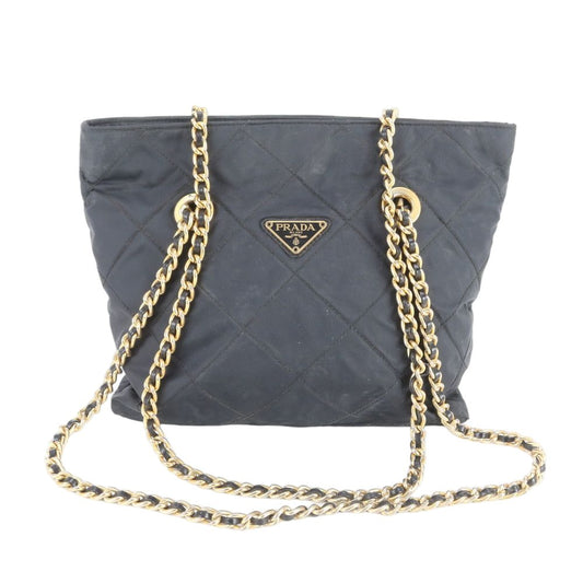 Prada Tessuto Nylon Quilted Triangle Logo Chain Shoulder Bag Black