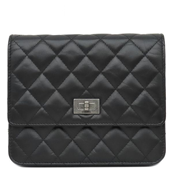 Chanel Chain Wallet Quilted 2.55 Leather Black Vintage Shoulder Bag 24