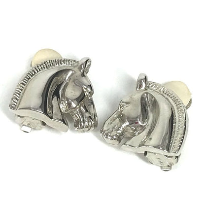 Hermes Earrings Cheval Horse Logo Metal Silver