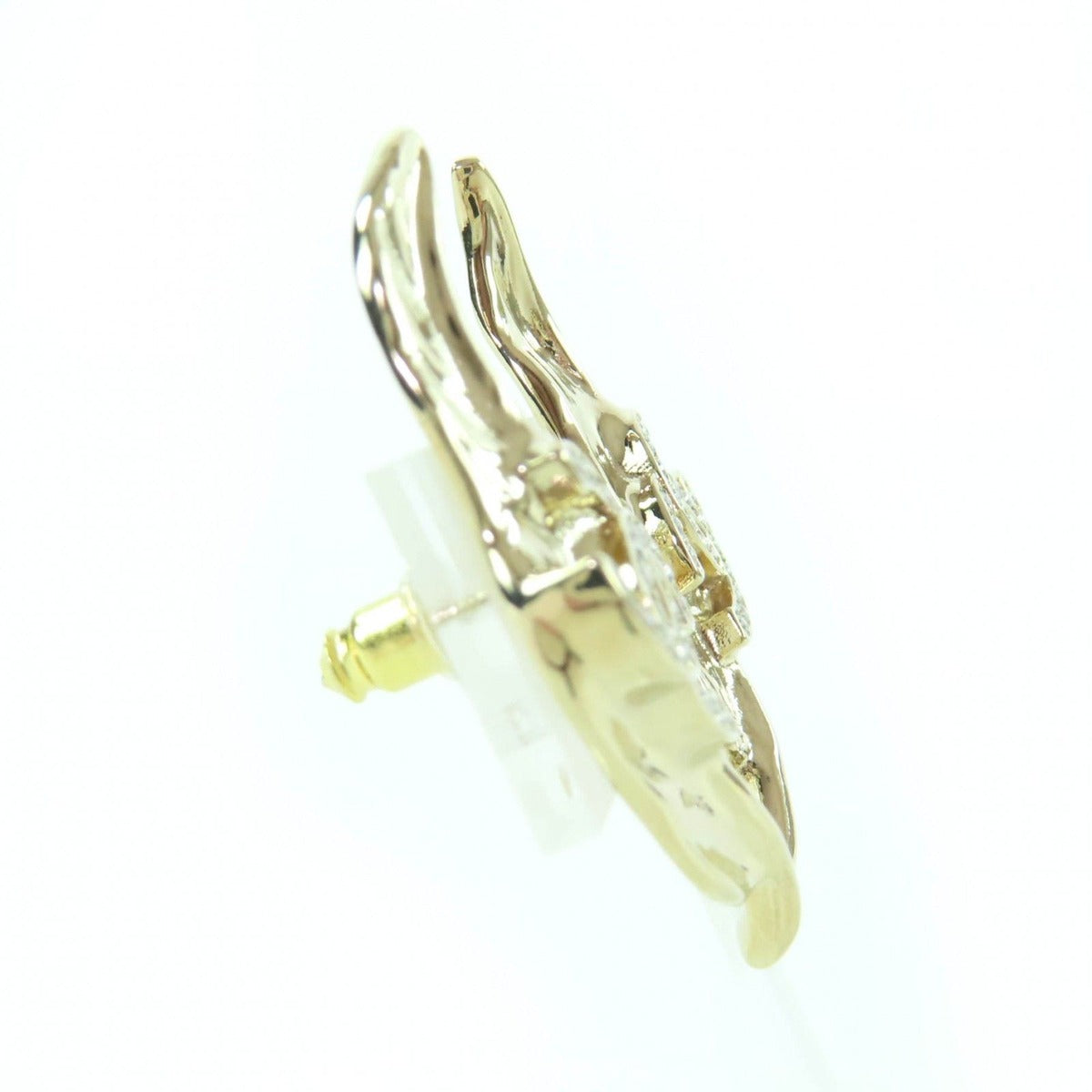 Chanel CC Logo Leaf Design Rhinestone Earrings Gold — view 4