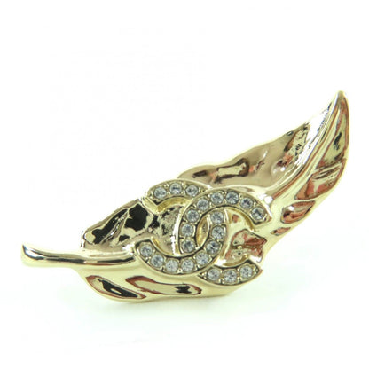 Chanel CC Logo Leaf Design Rhinestone Earrings Gold — view 5