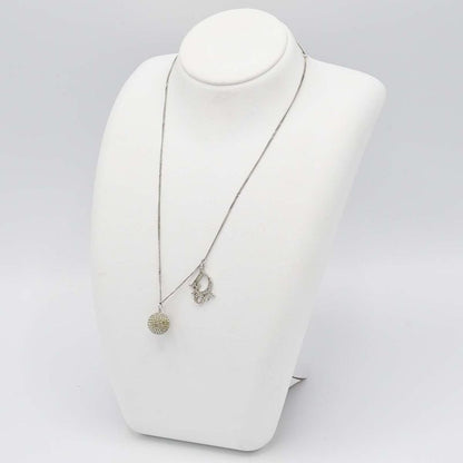 Christian DIOR Necklace Logo Ball Rhinestone Silver Color Accessories Ladies