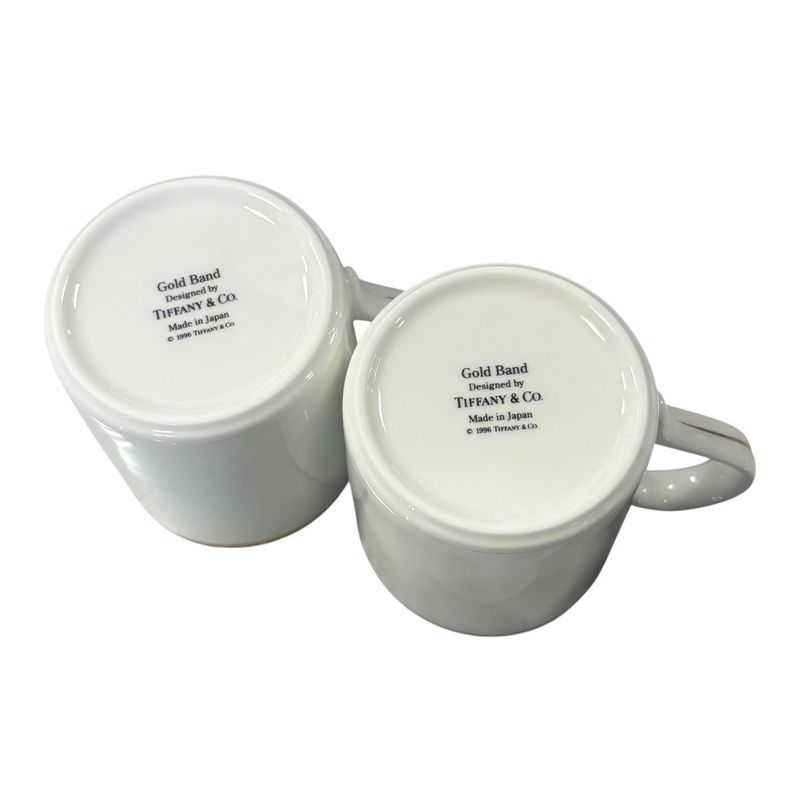 3053 Unused in Storage Tiffany & Co Tiffany & Co Gold Band Mugs Pair Set White