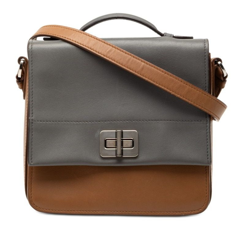 Prada Crossbody Bag Brown Gray Cuff Leather