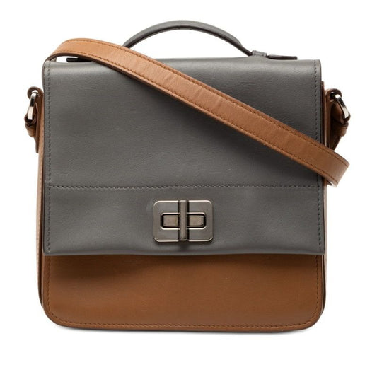Prada Crossbody Bag Brown Gray Cuff Leather