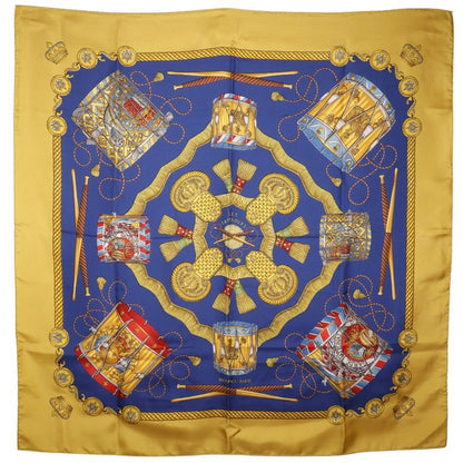 Hermes Carre 90 LES Tambours Tambour Drums Silk Blue Ladies Scarf
