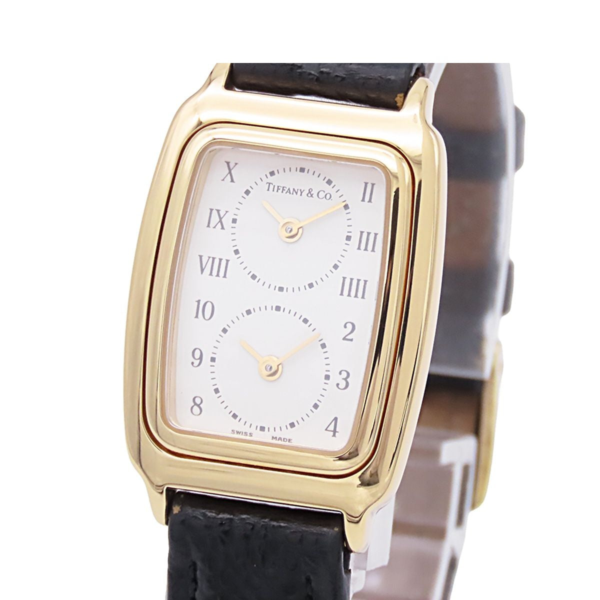 Tiffany & Co Classic Zone 203 White 18K Yellow Gold Leather Watch Quartz