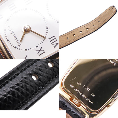 Tiffany & Co Classic Zone 203 White 18K Yellow Gold Leather Watch Quartz — view 8