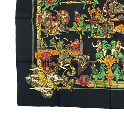 Hermes Carre 90 Au FIL De La SOIE Silk Scarf Black/multicolor