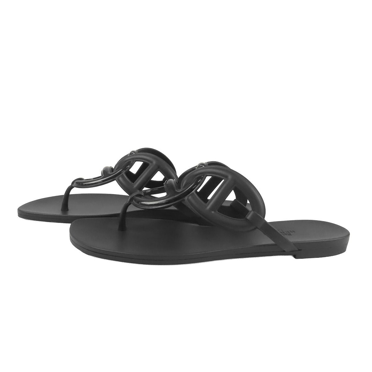 Hermes Egerie Black Rubber Chaine D'ancre Sandals — view 2