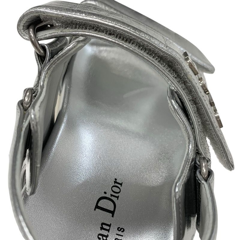 Christian Dioract Sandals Shoes Leather Metallic Silver Unused Logo Lambskin